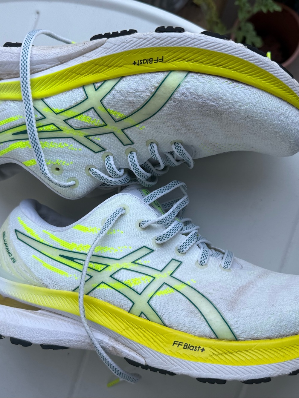 ASICS White Running Shoes with Neon Yellow and Lime Accents